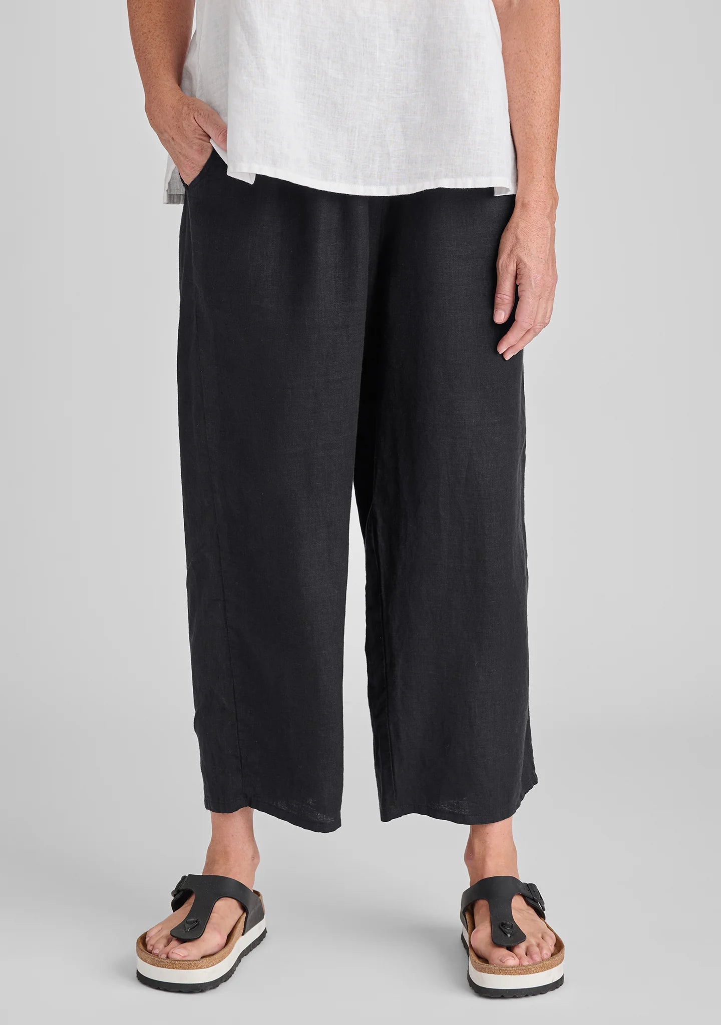 Floods - Linen Pants With Elastic Waist