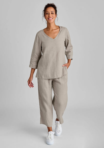Floods - Linen Pants With Elastic Waist